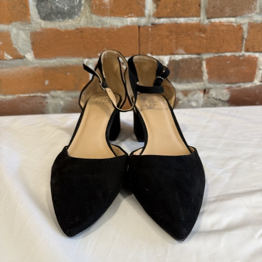 A New Day Black Nata Pointed Toe Heels Faux Suede Strap Shoes Size 7.5 Women's